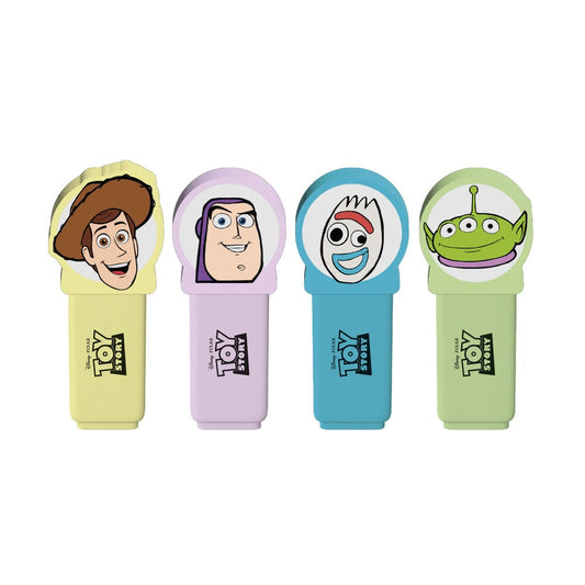 Set de 4 subrayadores Toy Story con toppers de Woody, Buzz Lightyear, Forky y un alienígena