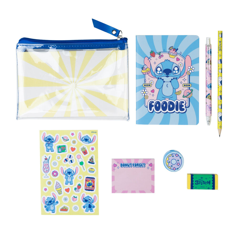 Set de papelería Stitch Disney con estuche, cuaderno y accesorios