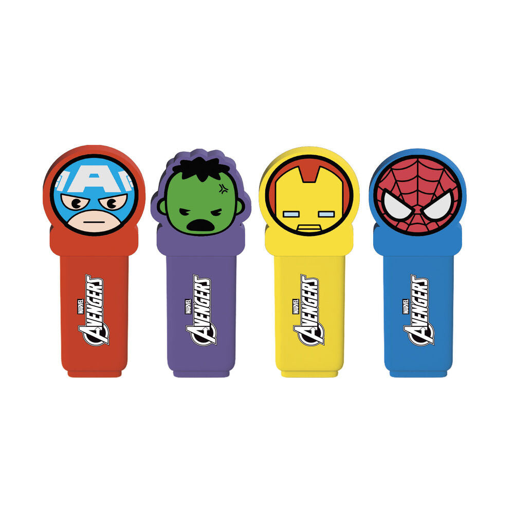 Set de cuatro subrayadores Avengers Marvel con toppers de superhéroes