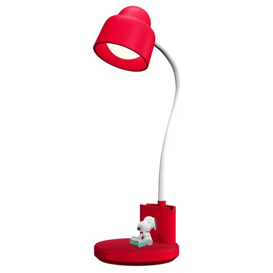 Lámpara de escritorio roja de Snoopy con figura leyendo
