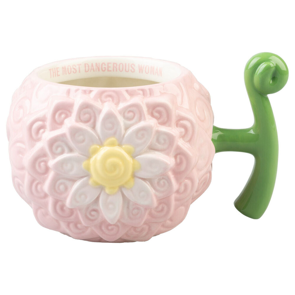 Taza 3D rosa de One Piece con relieve floral y asa verde