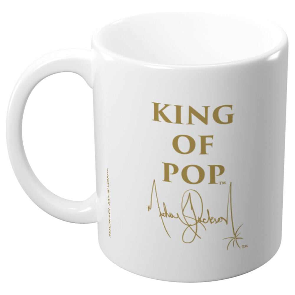 Taza blanca de cerámica King of Pop Michael Jackson con detalles dorados