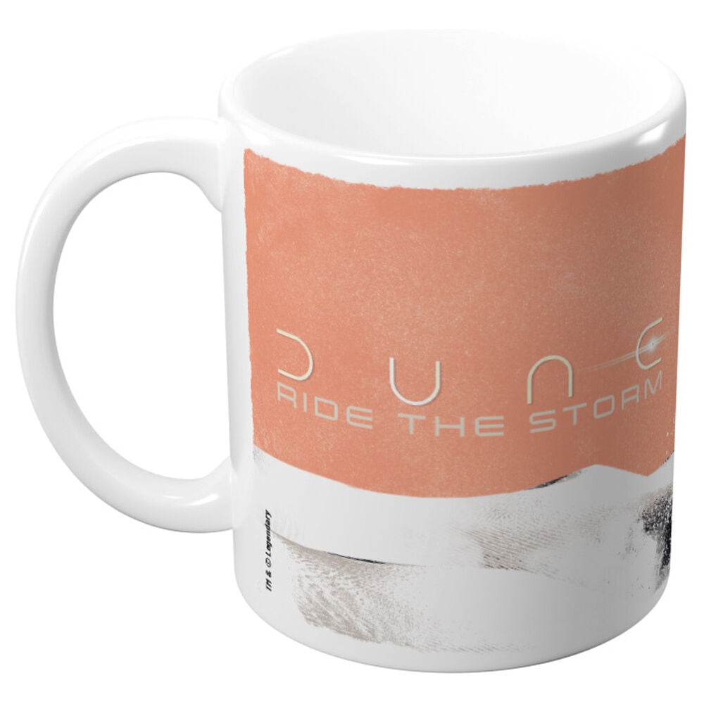 Taza de cerámica Dune blanca con diseño naranja Ride the Storm