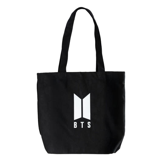 Bolsa de tela negra ERIK con logo BTS blanco