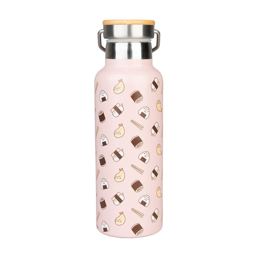 Botella metálica rosa Pusheen Sushi Roll con estampado de sushi
