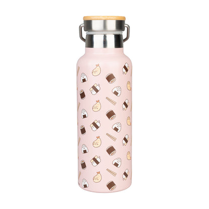 Botella metálica rosa Pusheen Sushi Roll con estampado de sushi