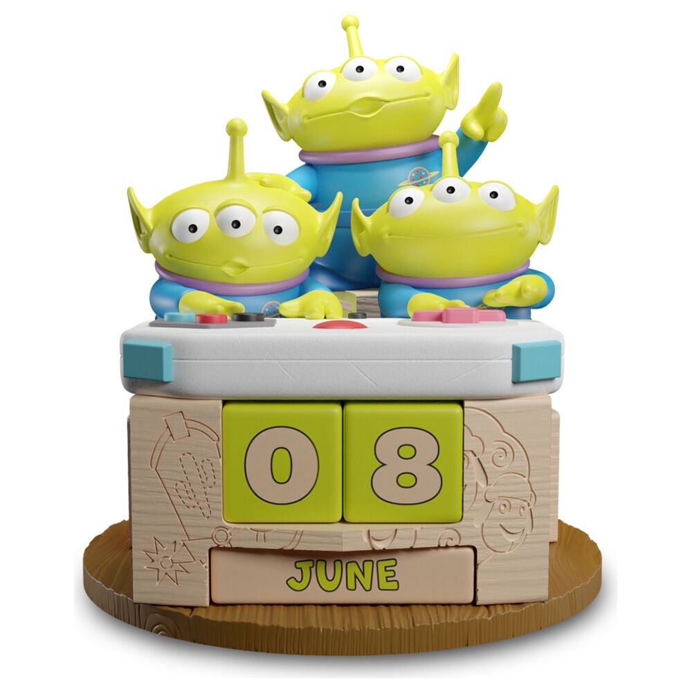 Calendario perpetuo 3D de Alien de Toy Story con tres personajes verdes
