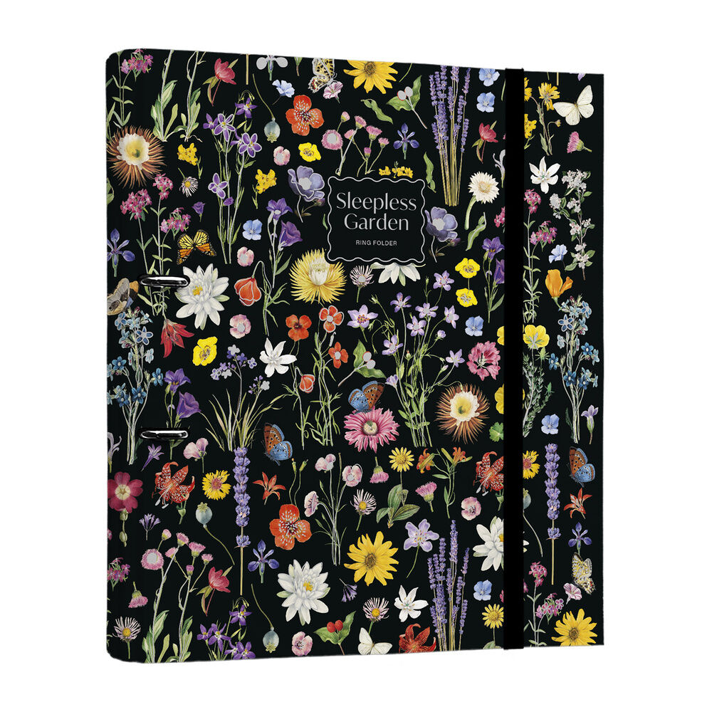 Carpeta ERIK Sleepless Garden negra con flores y mariposas