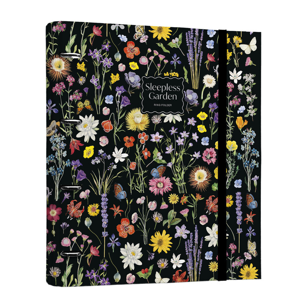 Carpeta ERIK Sleepless Garden negra con flores y mariposas