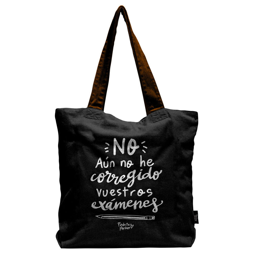 Bolso negro de lona Profes de Pedrita Parker con asas de polipiel