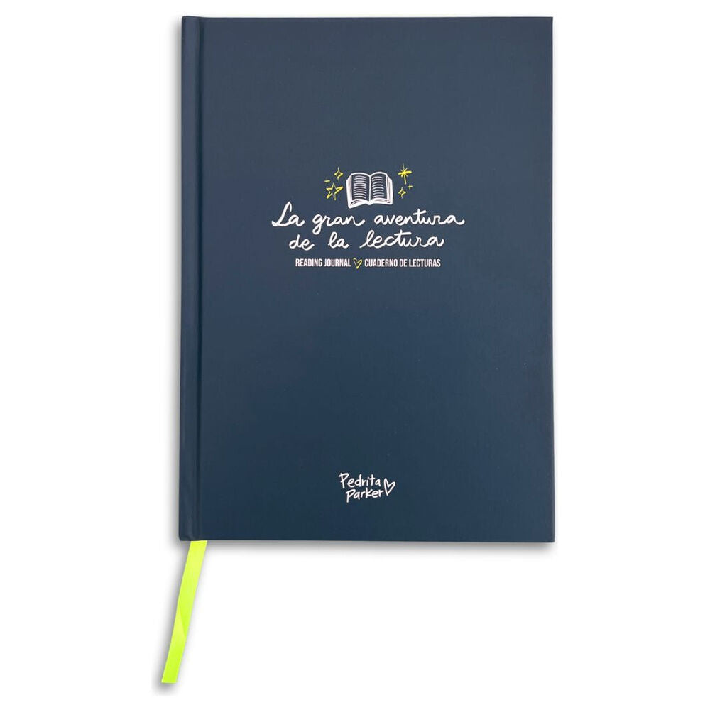 Cuaderno de lecturas Pedrita Parker azul marino con cinta amarilla