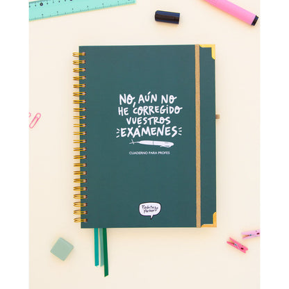 Cuaderno A4 para profes Pedrita Parker verde con espiral dorada