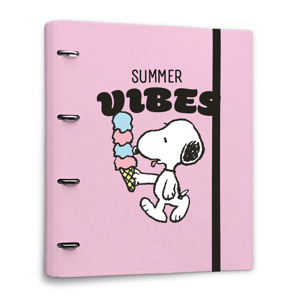 Carpeta rosa ERIK de 4 anillas con Snoopy y diseño Summer Vibes