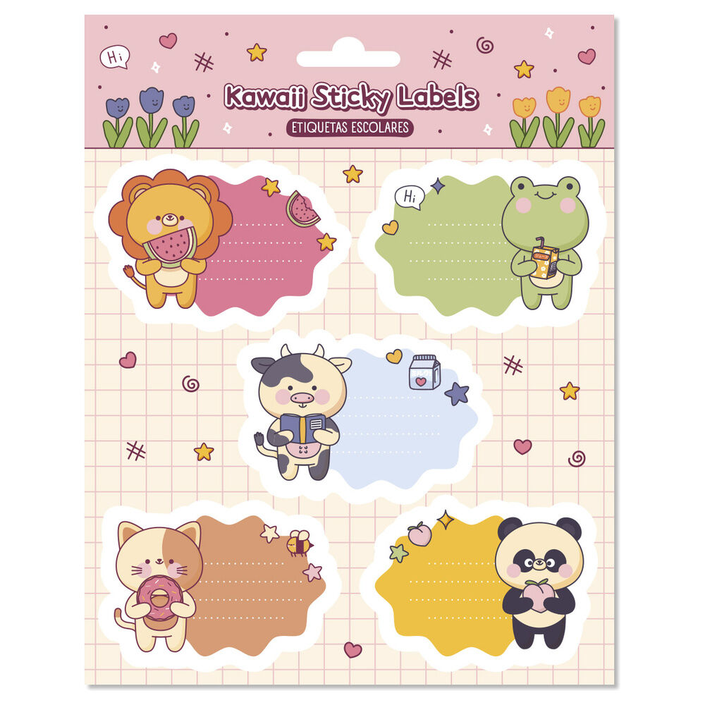 Etiquetas adhesivas Kawaii ERIK con animales y líneas para escribir