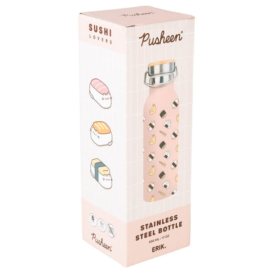 Botella metálica rosa Pusheen Sushi Roll con estampado de sushi - 2
