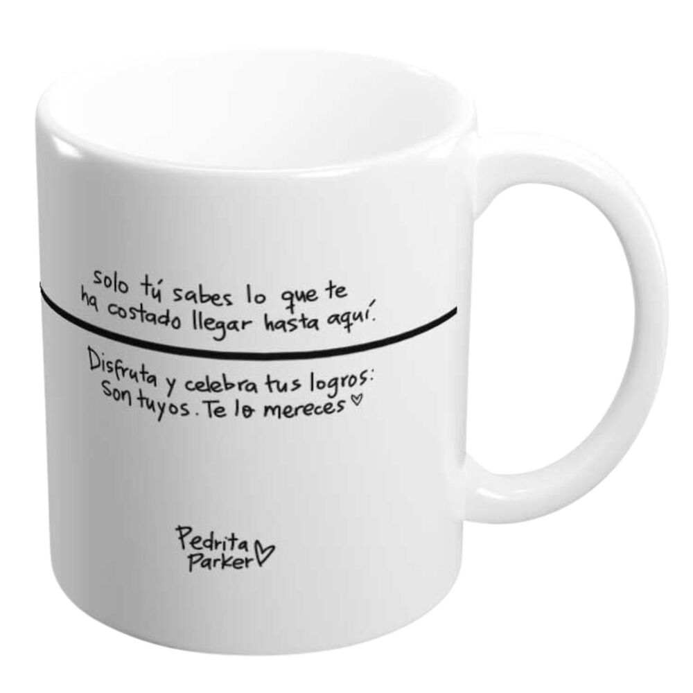 Taza blanca de cerámica ERIK Tener Éxito con ruta ilustrada en blanco y negro - 2