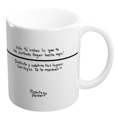 Taza blanca de cerámica ERIK Tener Éxito con ruta ilustrada en blanco y negro - 2