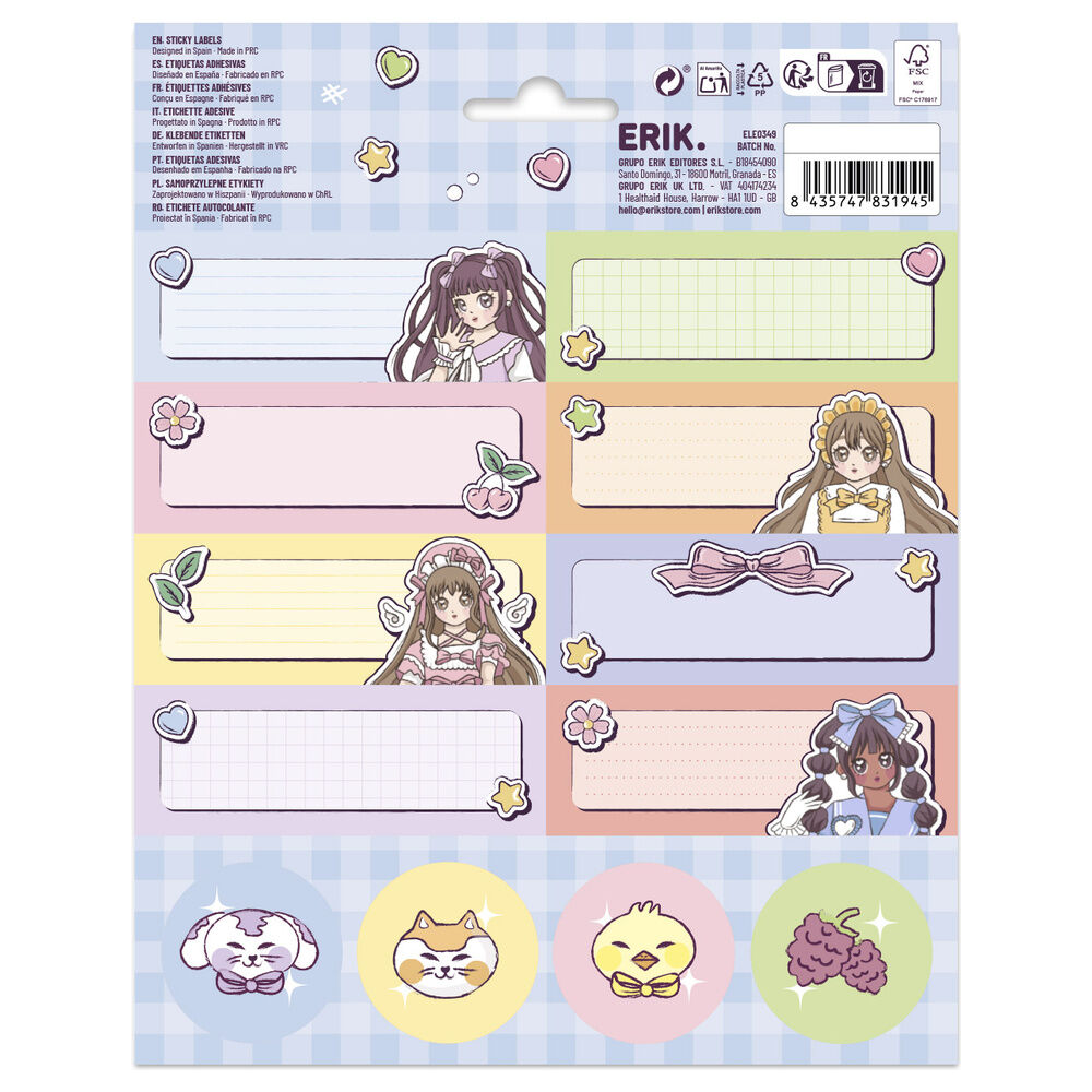 Lámina de etiquetas adhesivas escolares ERIK Anime Trend con diseños anime - 2