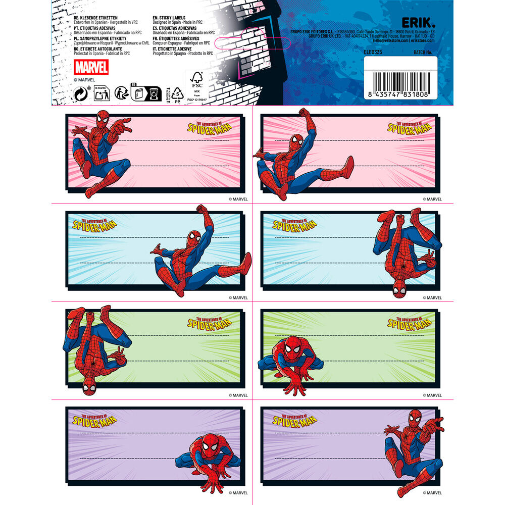 Etiquetas adhesivas escolares de Spider-Man Marvel en varios colores - 2