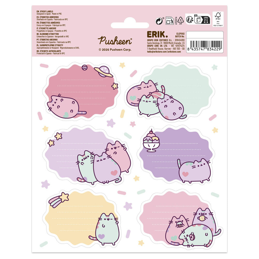 Hoja de etiquetas adhesivas escolares Pusheen en tonos pastel - 2