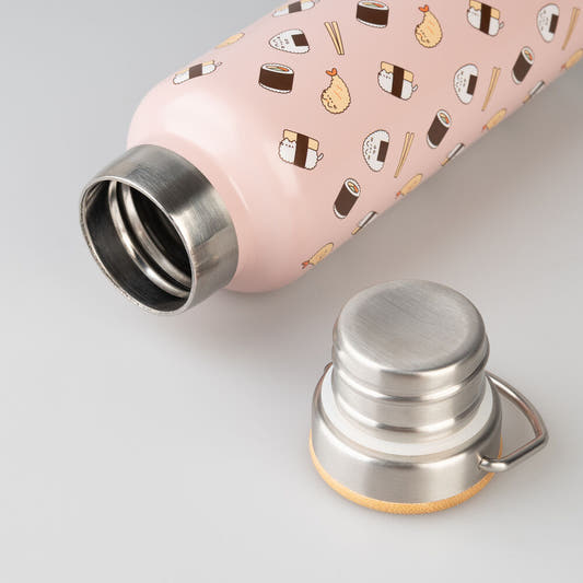 Botella metálica rosa Pusheen Sushi Roll con estampado de sushi - 3