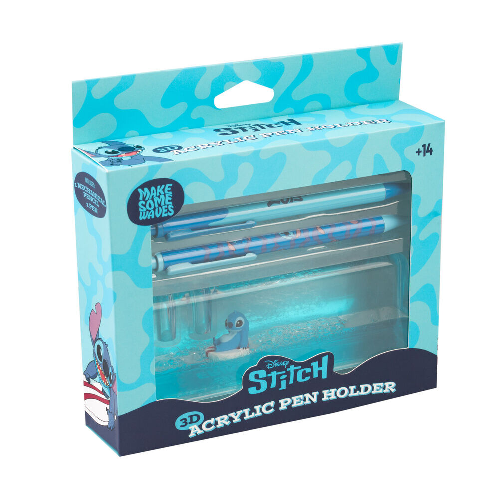 Base acrílica azul de Stitch Disney con lápiz y bolígrafo - 3