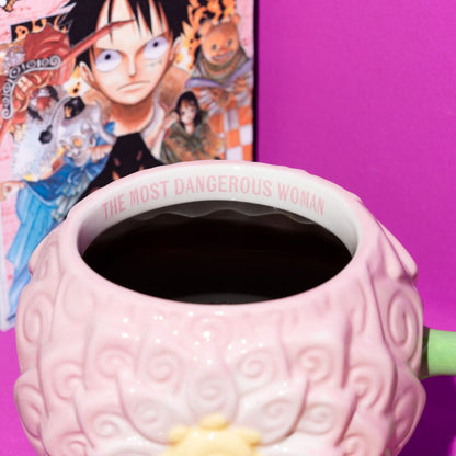 Taza 3D rosa de One Piece con relieve floral y asa verde - 4