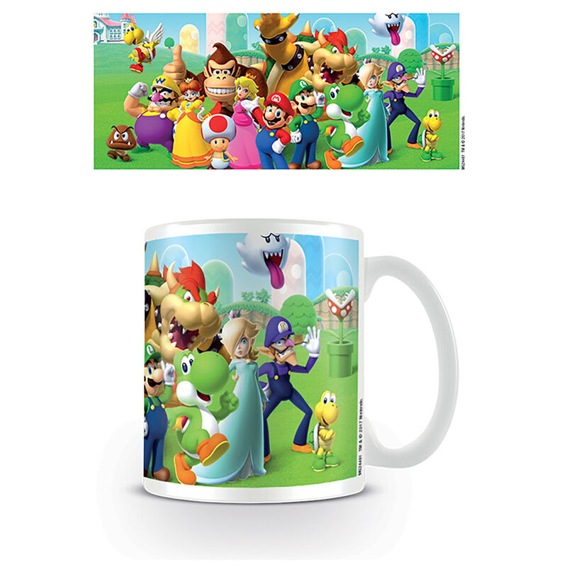 Taza de cerámica Super Mario Mushroom Kingdom con personajes a todo color