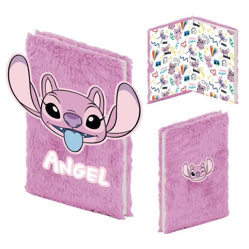 Cuaderno A5 de peluche lila de Stitch Disney con diseño de Angel