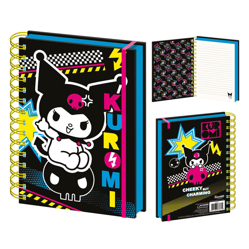Cuaderno A5 Kuromi Hello Kitty Punk Vibes con espiral y portada negra