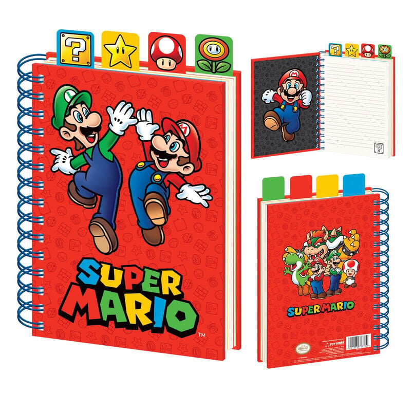 Cuaderno de espiral Super Mario rojo con Mario y Luigi