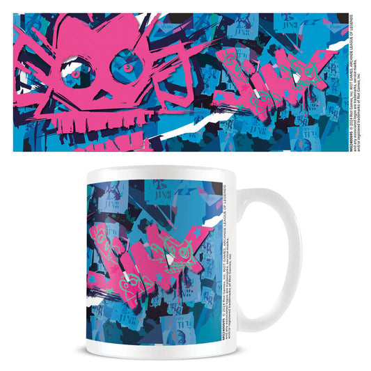 Taza de cerámica de Jinx de Arcane con estampado rosa y azul