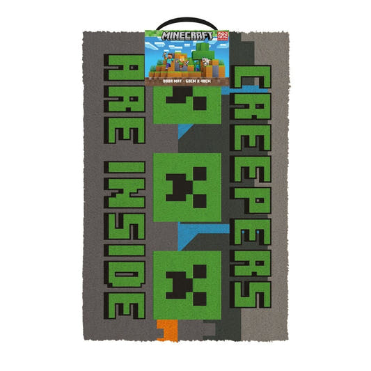 Felpudo Minecraft Creepers gris con diseño pixel art
