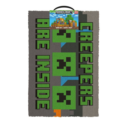 Felpudo Minecraft Creepers gris con diseño pixel art