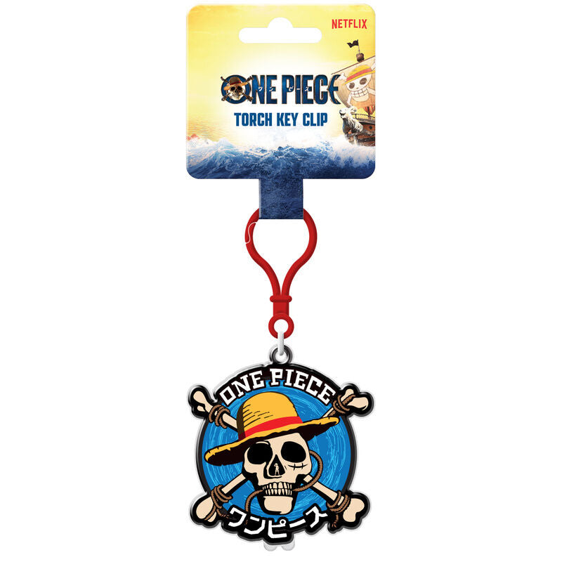 Llavero 3D de One Piece con calavera pirata y clip rojo