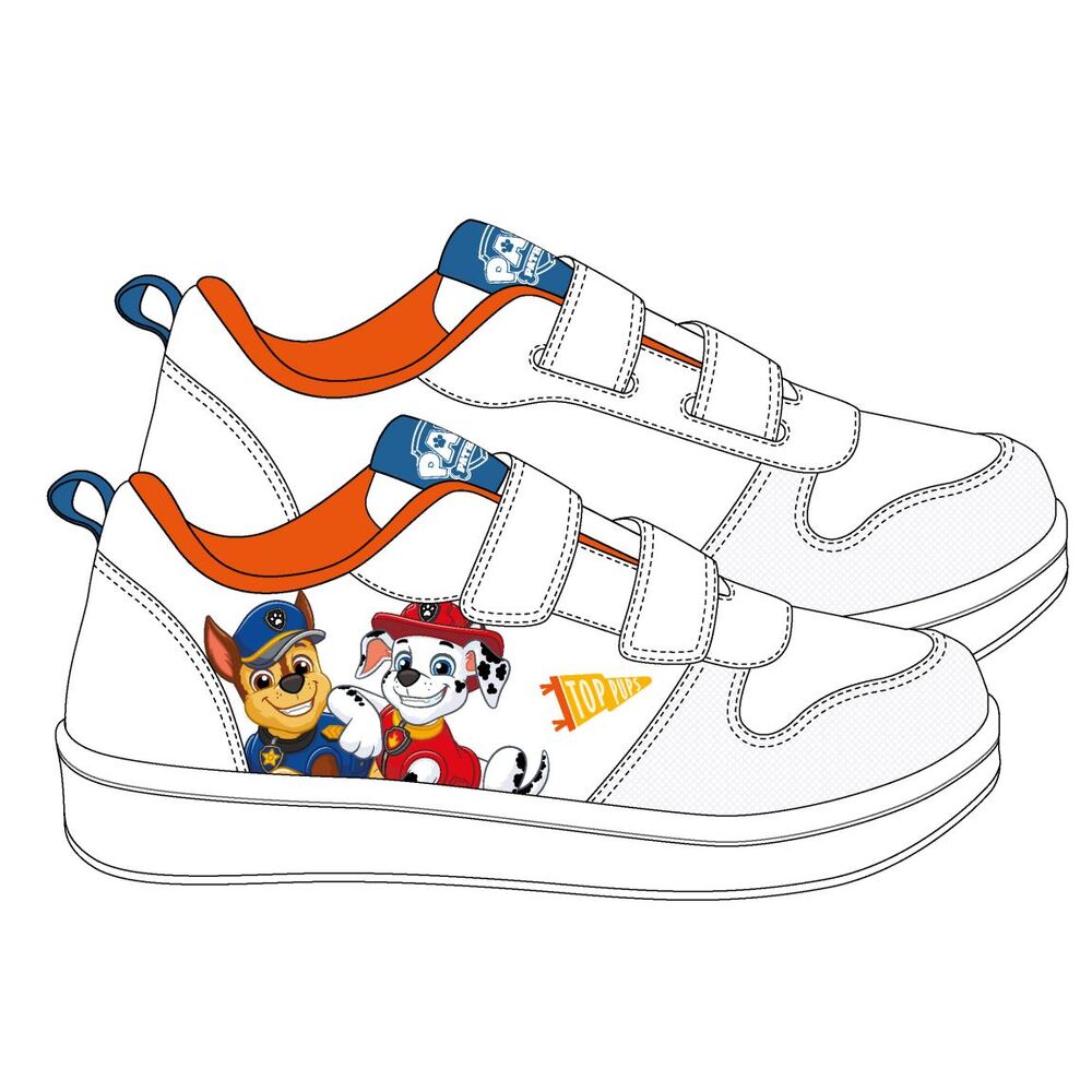 Deportivas blancas Paw Patrol con doble velcro y dibujos de Chase y Marshall