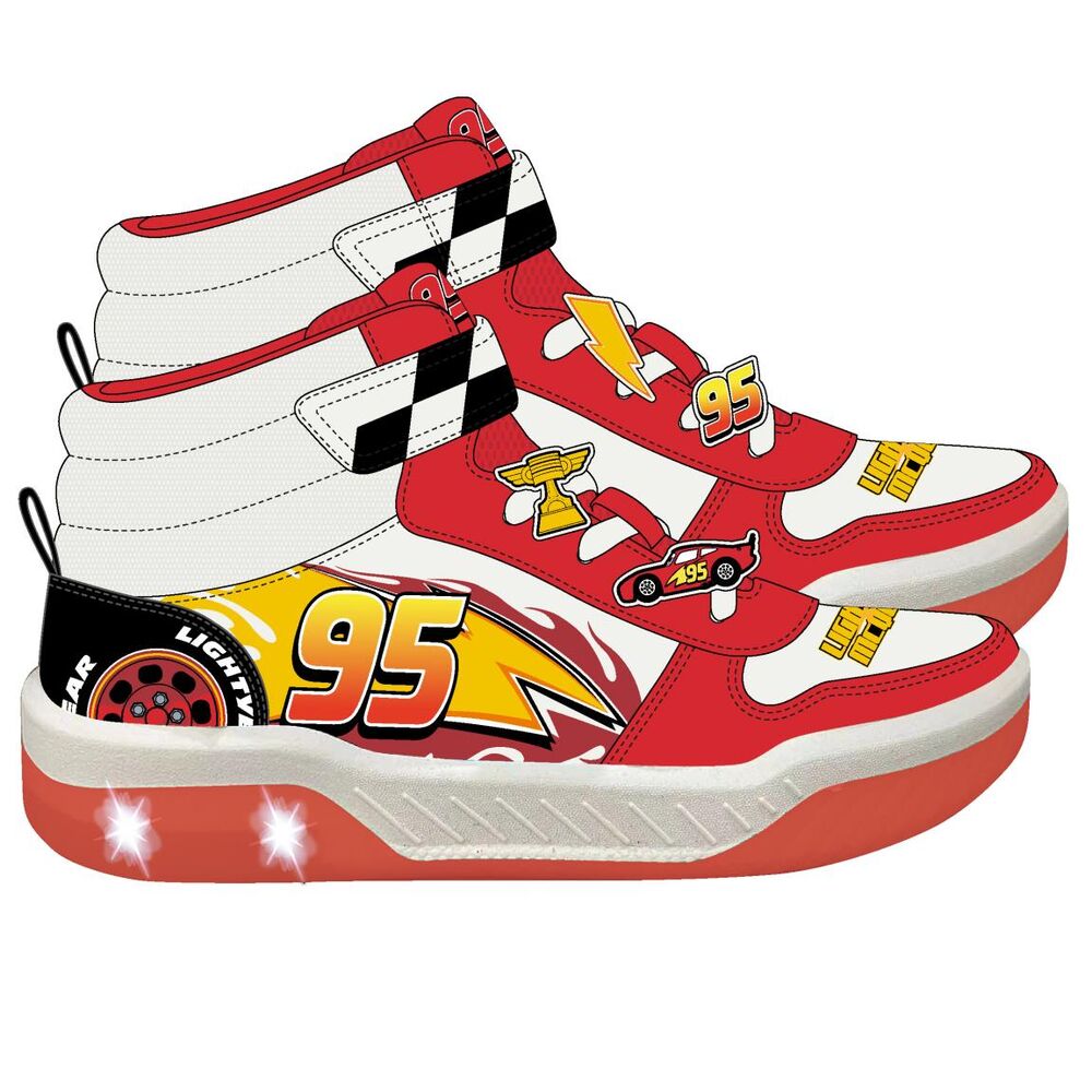 Deportivas rojas y blancas de Disney Cars con luces en la suela