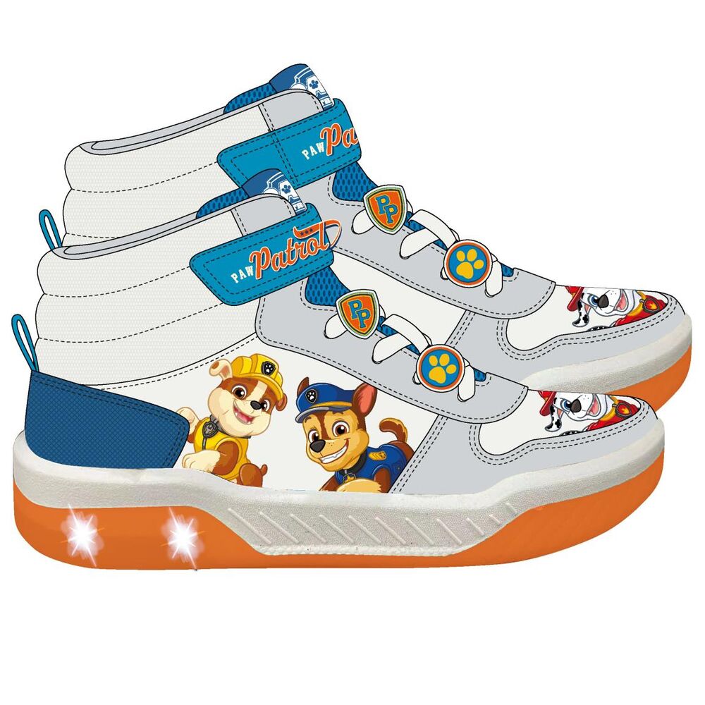 Deportivas grises Paw Patrol con luces y detalles azules y naranjas