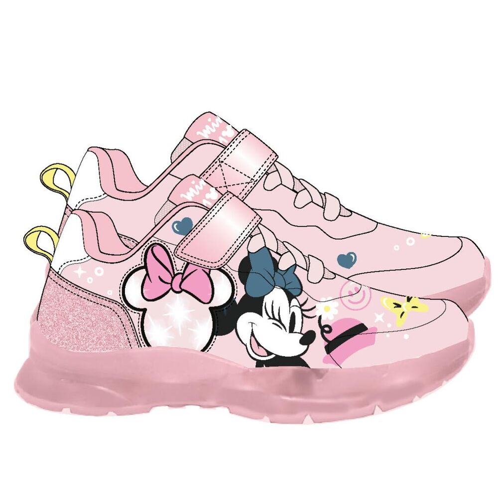 Deportivas rosas de Minnie Disney con luces y doble velcro