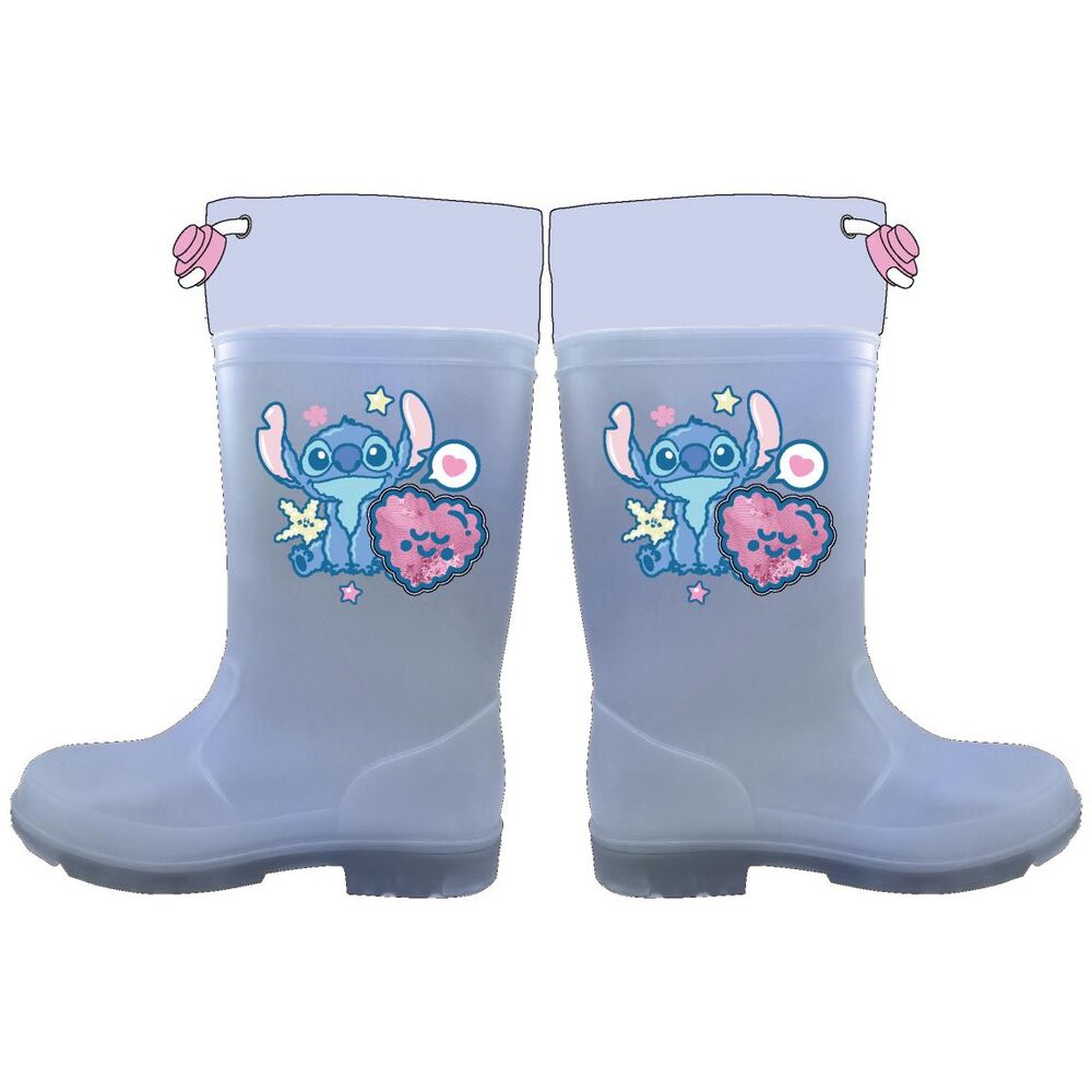 Botas de agua lila Disney Stitch con estampado frontal