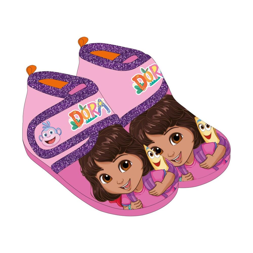 Pantuflas rosas y moradas de Dora la Exploradora con Dora y Botas
