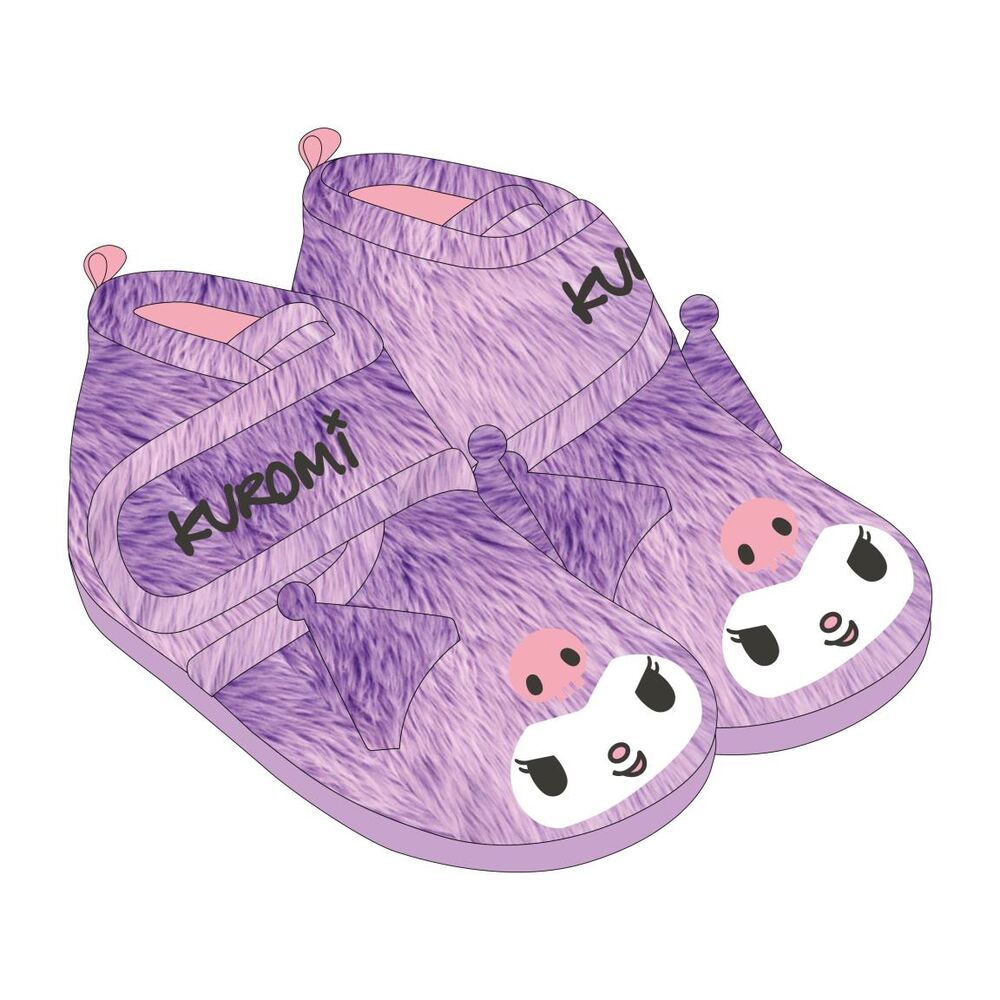 Pantuflas moradas de Kuromi con rostro decorativo