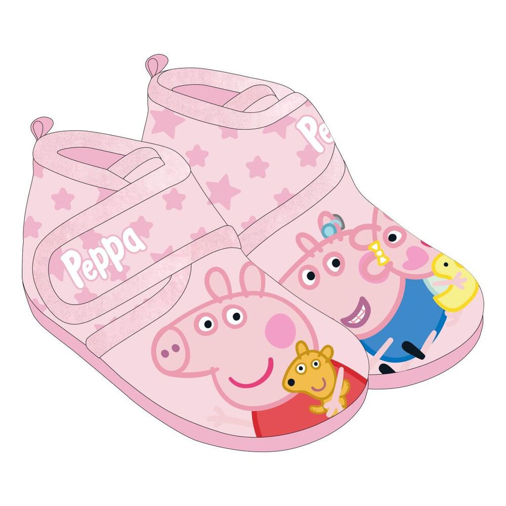 Pantuflas rosas de Peppa Pig con estrellas y personajes