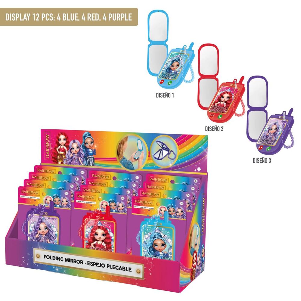 Espejo plegable Rainbow High Littles en tres diseños de colores