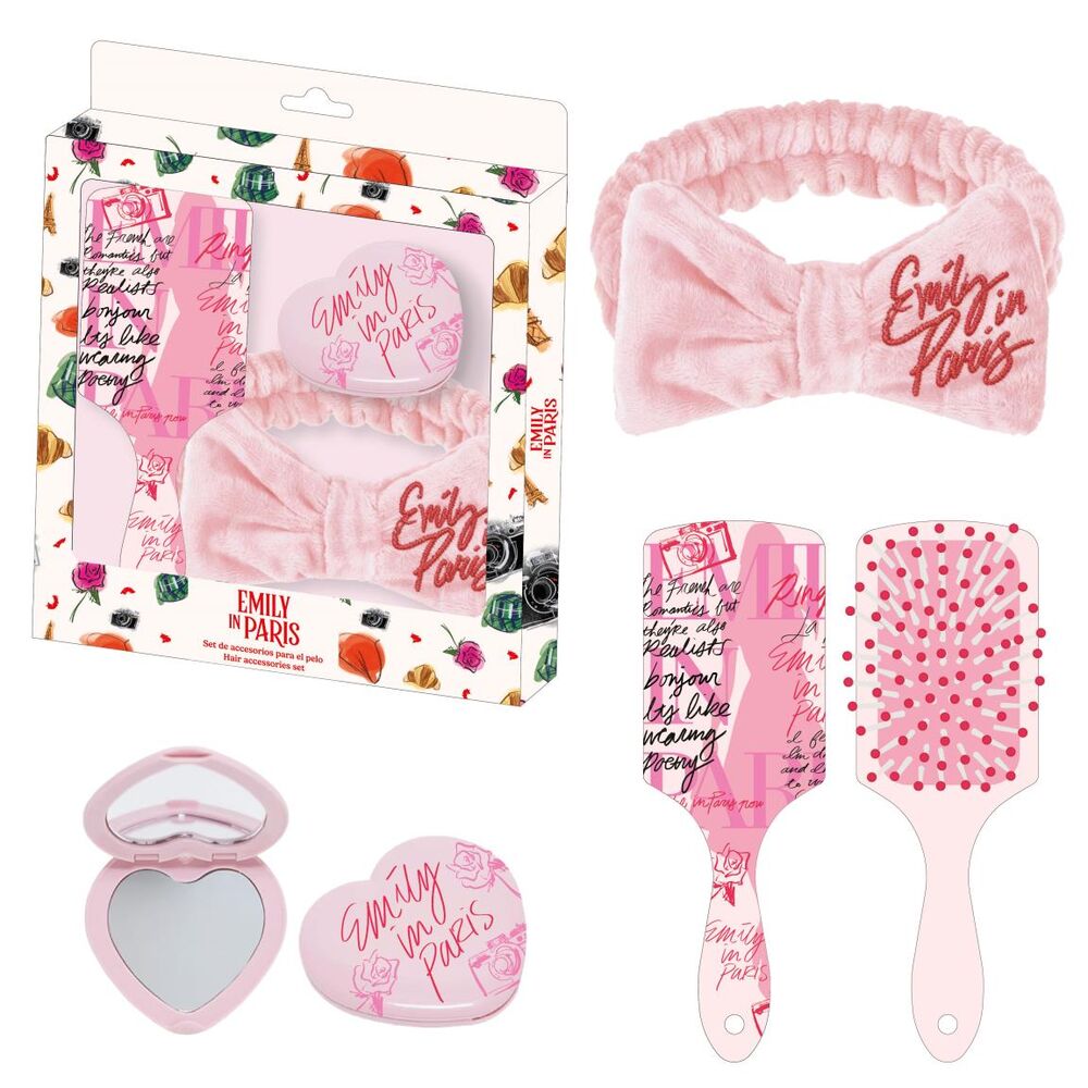 Set de belleza Emily in Paris CERDÁ con diadema, cepillos y espejo rosa