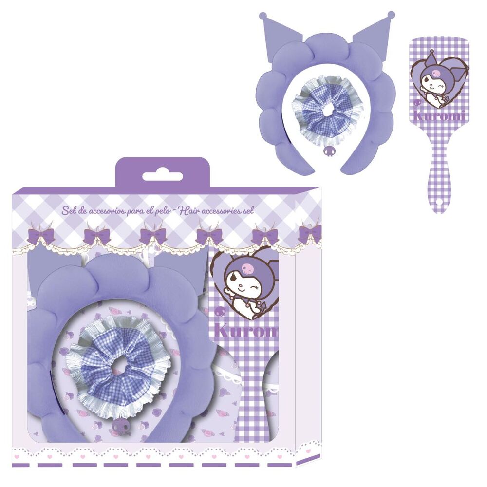 Set de accesorios para el pelo de Kuromi con diadema, coletero y cepillo