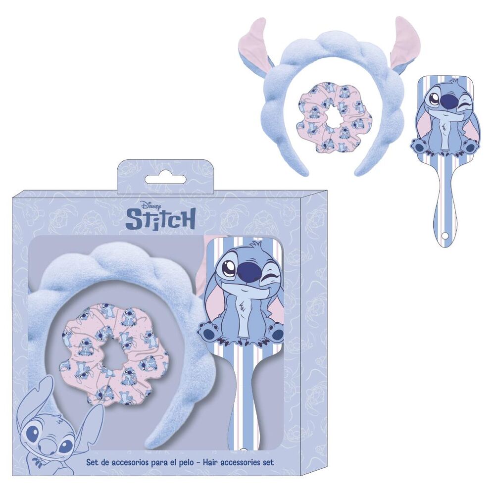 Set de accesorios para el pelo Stitch Disney con diadema, coletero y cepillo