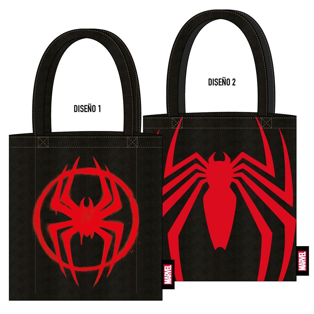 Bolsa shopping negra de Spider-Man Marvel con estampado rojo