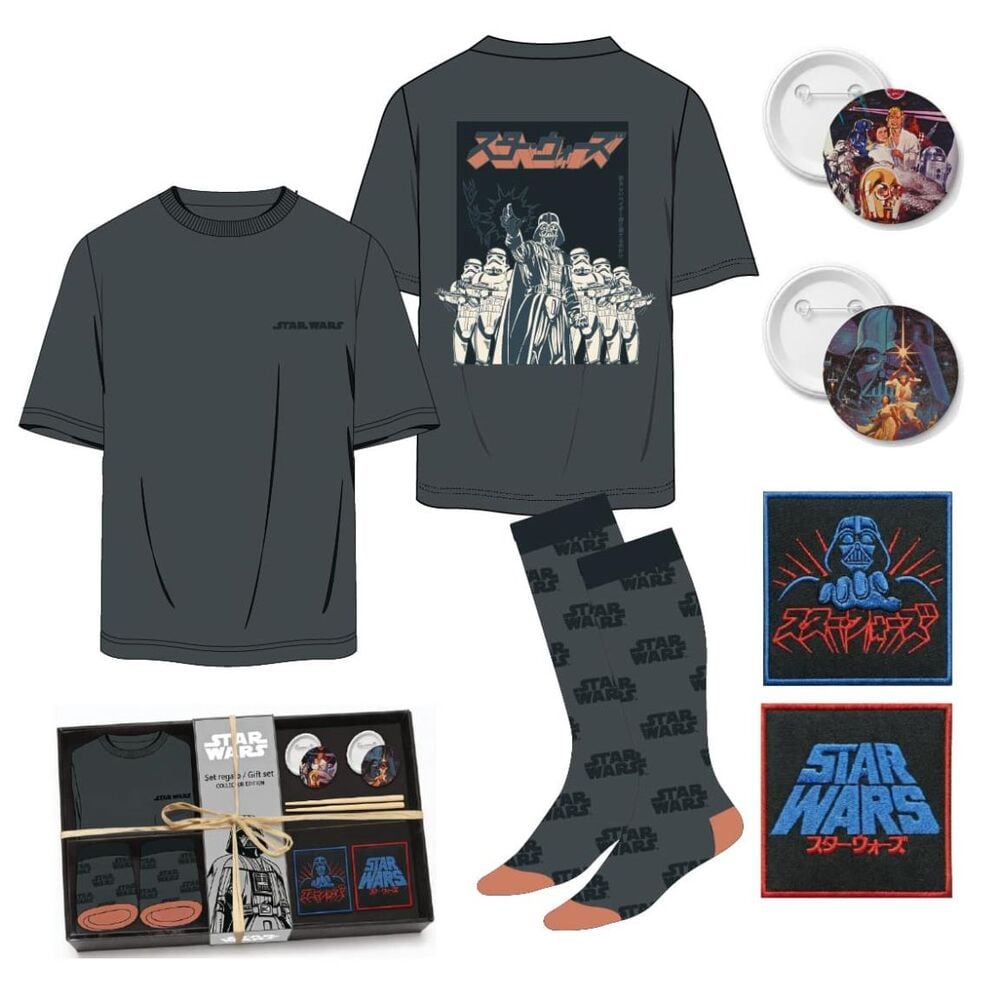 Camiseta gris Star Wars de algodón con Darth Vader y stormtroopers