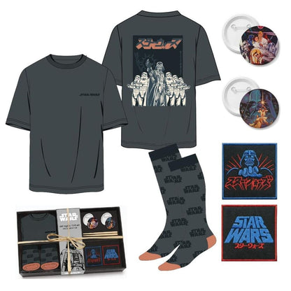 Camiseta gris Star Wars de algodón con Darth Vader y stormtroopers